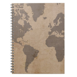 Espiral Caderno Antiqued do mapa do mundo