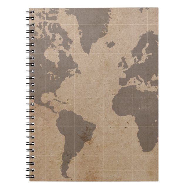 Espiral Caderno Antiqued do mapa do mundo (Frente)