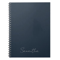 Caderno Azul Escuro de Nome Personalizado Elegante