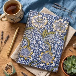 Espiral Caderno Azul Floral Artístico William Morris