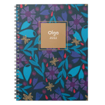 Caderno azul moderno floral personalizado 2023