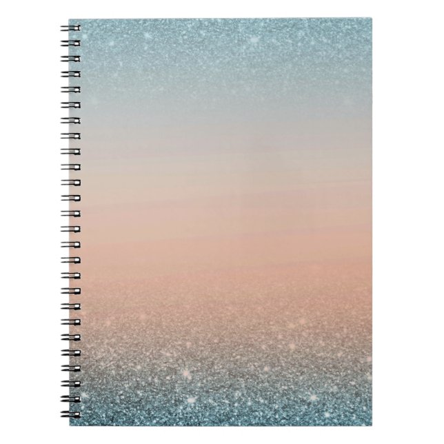 Espiral Caderno Azul Turquesa e Laranja com Brilho Azul (Frente)