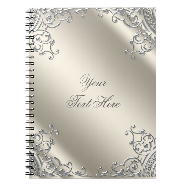 Espiral Caderno bege de marfim prateado elegante (Frente)