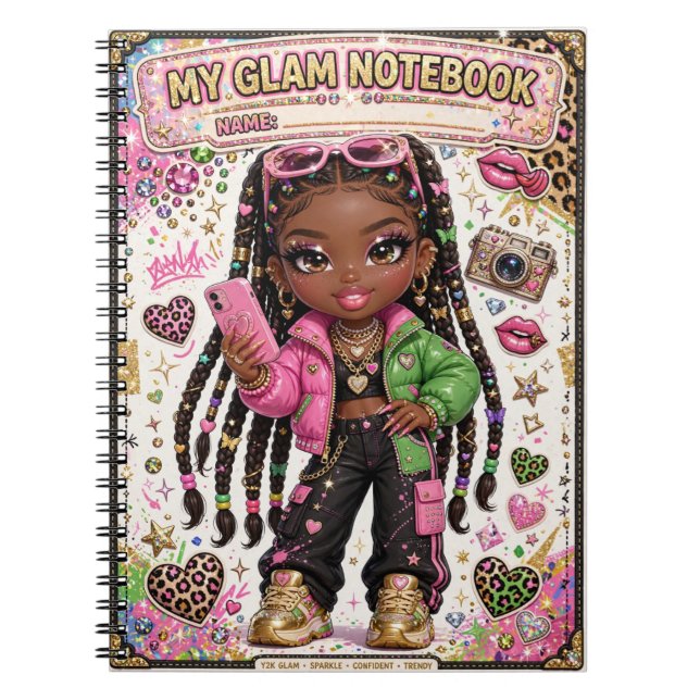 Espiral Caderno Boneca Glam Y2K para Meninas Adolescentes (Frente)