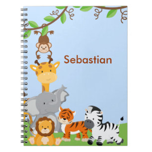 Espiral Caderno bonito azul do animal do bebê da selva