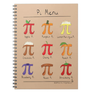 Espiral Caderno bonito do dia do Pi da matemática do menu
