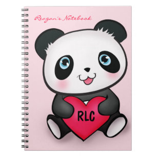 Espiral Caderno bonito dos amantes da panda com o coraçã
