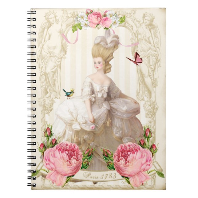 Espiral Caderno branco dos rosas de Marie Antoinette (Frente)