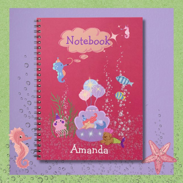 Espiral Caderno Caprichoso Sob o Mar (Cute Under the Sea Notebook. Easy to personalize the Title and Name.)