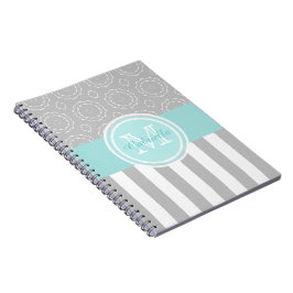 Espiral Caderno ciano, do cinza & o branco listrado/do