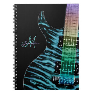 Espiral Caderno ciano personalizado da música da guitarra