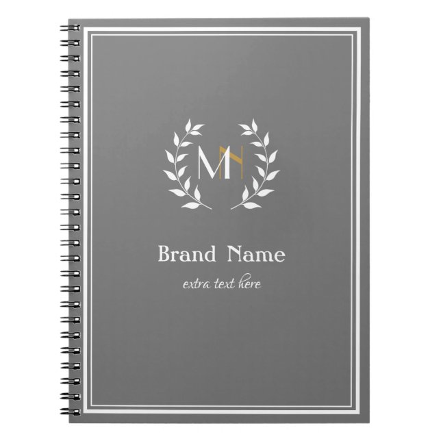 Espiral Caderno Cinza com Coroa de Louros Monograma (Frente)