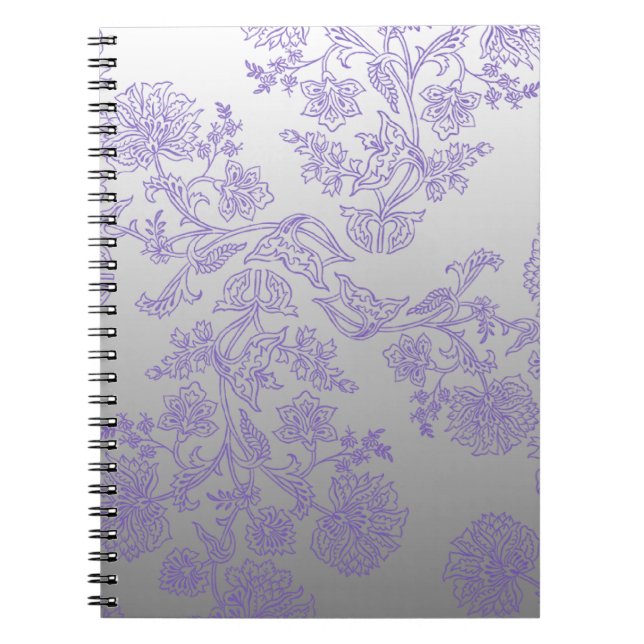 Espiral Caderno Cinza com Floral Roxo (Frente)
