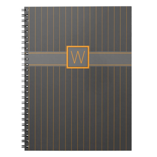Espiral Caderno Cinza com Listras Laranja (Frente)