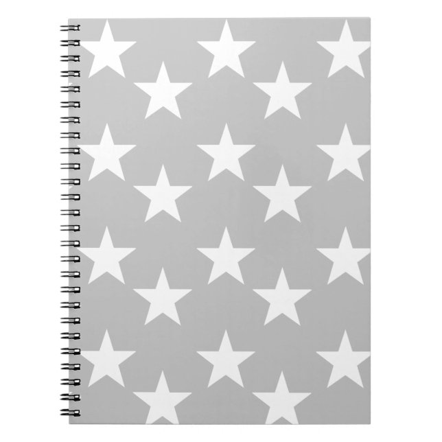 Espiral Caderno cinzento e branco do impressão da estrela (Frente)