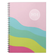 Caderno colorido da moda com monograma personaliza
