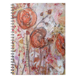Espiral Caderno com arte floral de mídia mista.