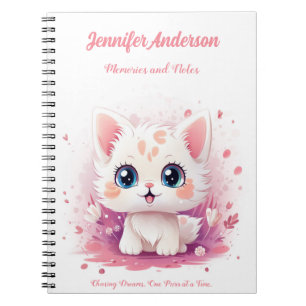 Espiral Caderno com Nome Personalizado e Gato Kawaii Fofo 