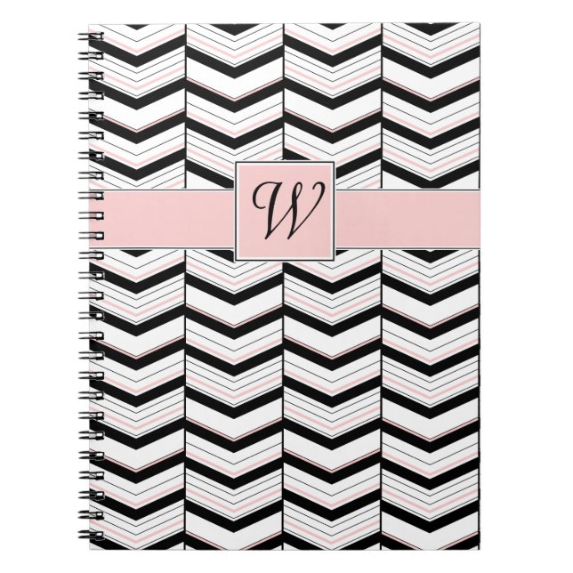 Espiral Caderno com Padrão de Chevron Preto Branco e Bege (Frente)