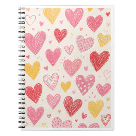 Espiral Caderno com Padrão de Coração Desenhado à Mão Esté