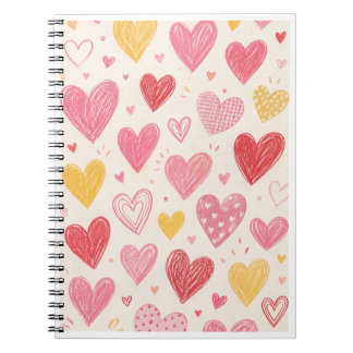 Espiral Caderno com Padrão de Coração Desenhado à Mão Esté