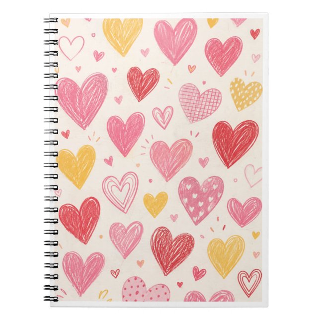 Espiral Caderno com Padrão de Coração Desenhado à Mão Esté (Frente)