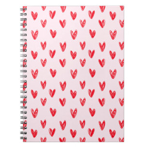 Espiral Caderno com Padrão de Coração Vermelho