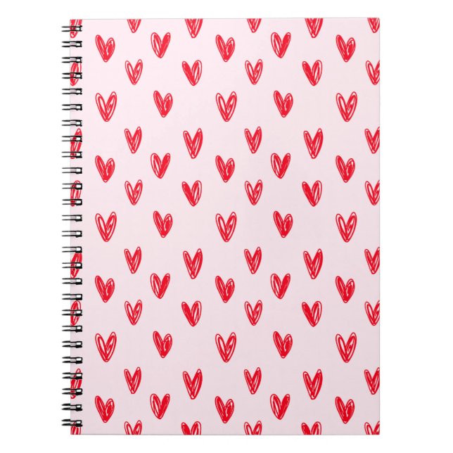 Espiral Caderno com Padrão de Coração Vermelho (Frente)