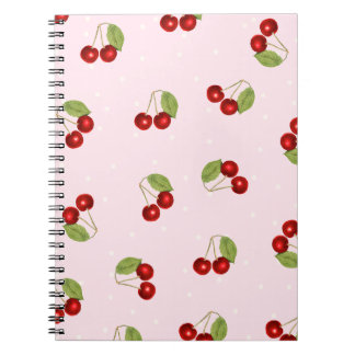 Espiral Caderno com Padrão de Frutas Cereja