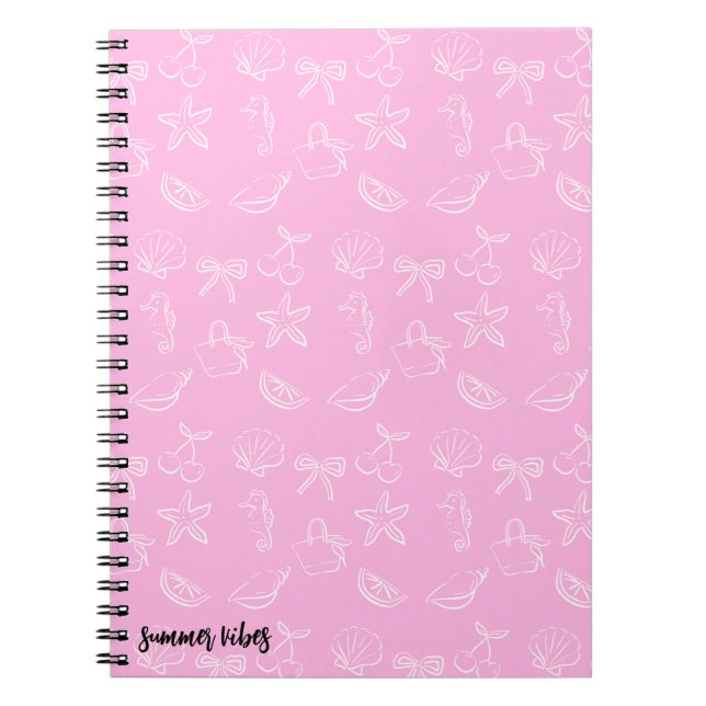 Espiral Caderno com Padrão de Laços e Cerejas Fofas e Sedu (Frente)