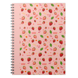 Espiral Caderno com Padrão de Morango Fofo