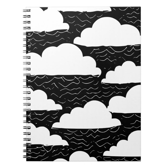 Espiral Caderno com Padrão de Nuvens Preto e Branco (Frente)