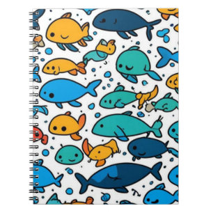 Espiral Caderno com Padrão de Peixes Coloridos Fofos