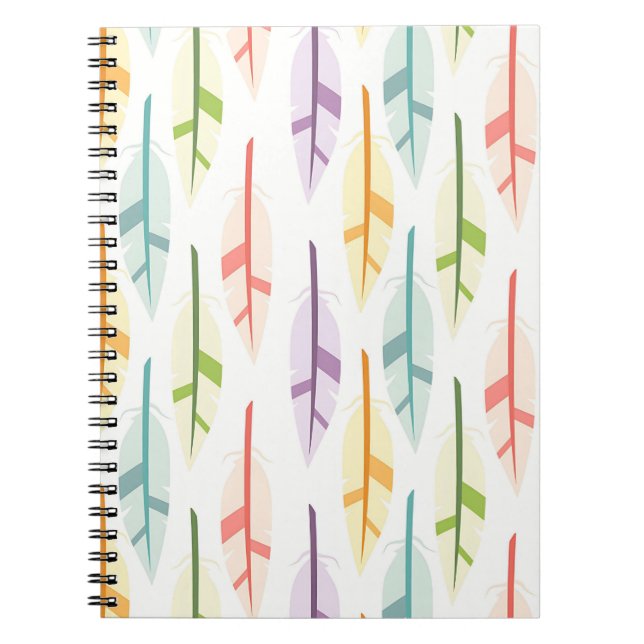 Espiral Caderno com padrão de penas pastel (Frente)