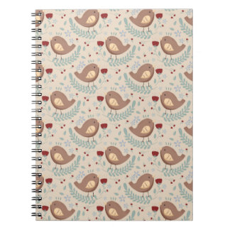 Espiral Caderno com Padrão Fantasioso de Pássaros e Flores