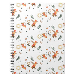 Espiral Caderno com Padrão Floral de Beija-flor de Outono