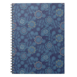 Espiral Caderno com Padrão Floral Índigo