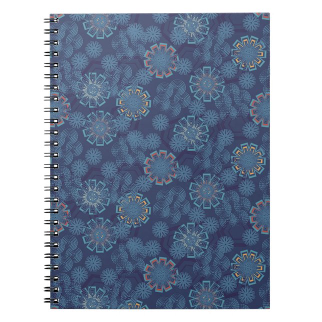Espiral Caderno com Padrão Floral Índigo (Frente)