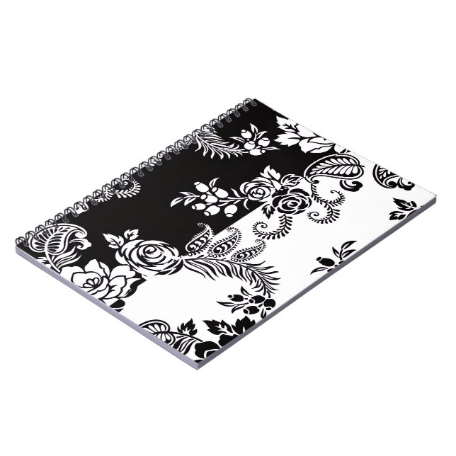 Espiral Caderno com Padrão Floral Monocromático Moderno (Left Side)