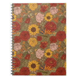 Espiral Caderno com Padrão Floral Quente