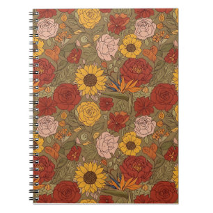 Espiral Caderno com Padrão Floral Quente