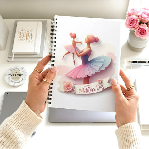 Espiral Caderno com silhueta de Mãe Bailarina em Aquarela