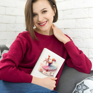 Espiral Caderno com silhueta de mãe bailarina em aquarela 