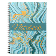 caderno cor aqua e dourado