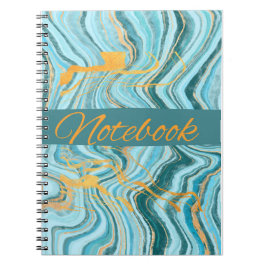 Espiral caderno cor aqua e dourado
