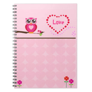 Espiral Caderno cor-de-rosa bonito da coruja