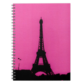 Espiral Caderno cor-de-rosa e preto da torre Eiffel