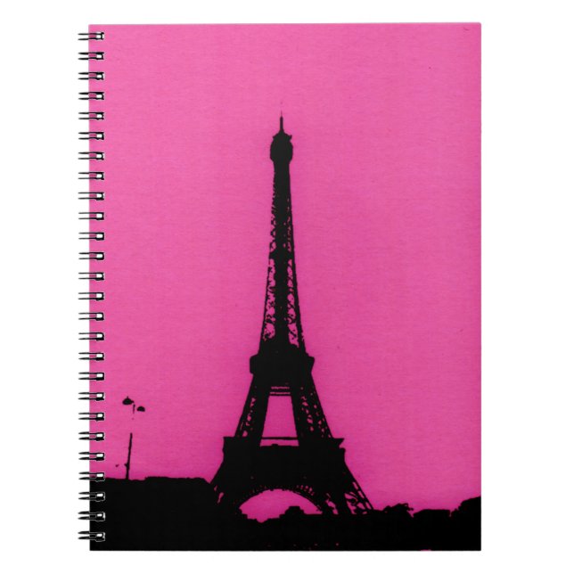 Espiral Caderno cor-de-rosa e preto da torre Eiffel (Frente)