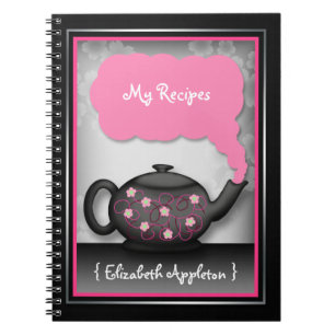 Espiral Caderno cor-de-rosa & preto do tempo chique do ch