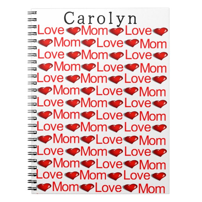Espiral Caderno Corações Vermelhos Amo Mamãe (Frente)